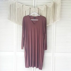 EILEEN FISHER Mauve Silk Long Sleeve V Neck Dress